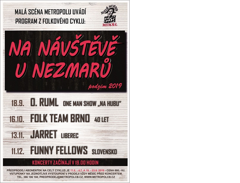 Podzimní cyklus koncertů Na návštěvě u Nezmarů představil program. Těšit se může na klasický folk i starý swing